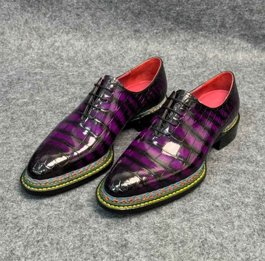 Crocodile Shoes, Men's Crocodile Leather Norwegian Nine-Line Business Lace Up Shoes