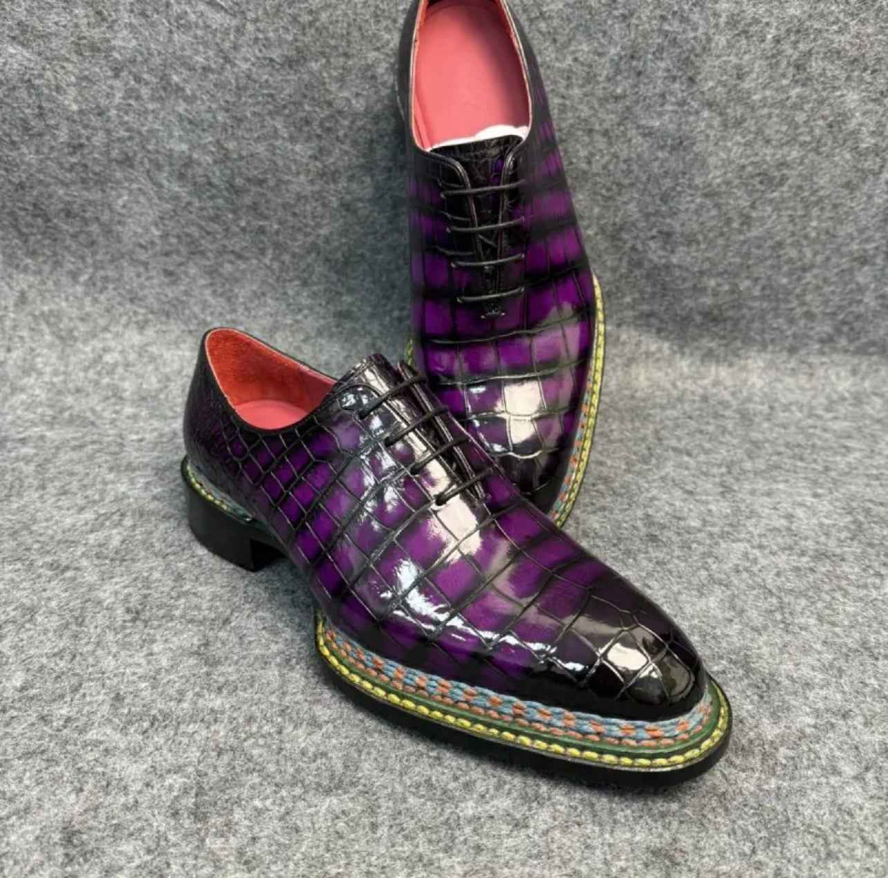 Crocodile Shoes, Men's Crocodile Leather Norwegian Nine-Line Business Lace Up Shoes
