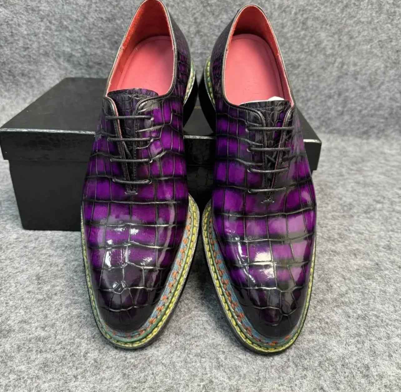 Crocodile Shoes, Men's Crocodile Leather Norwegian Nine-Line Business Lace Up Shoes