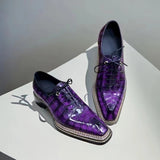 Crocodile Leather Norwegian Nine-Line Sewn Goodyear Fiddleback Sole  Lace Up Dress Shoes Vintage Fuchsia