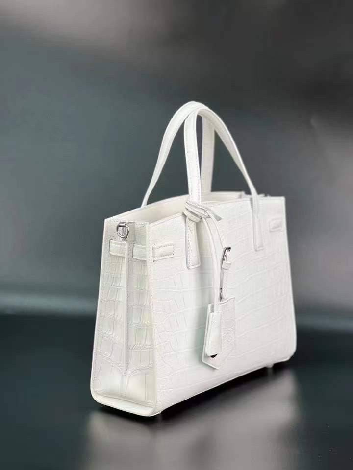 Womens Matt White Crocodile Leather Tote Bag