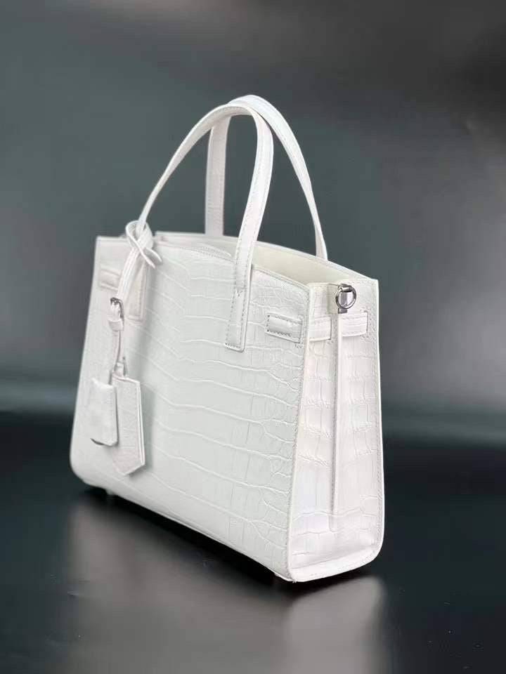 Womens Matt White Crocodile Leather Tote Bag