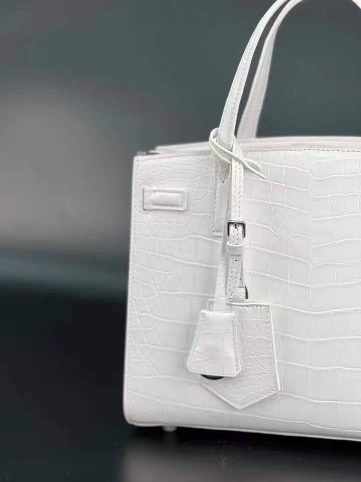 Womens Matt White Crocodile Leather Tote Bag