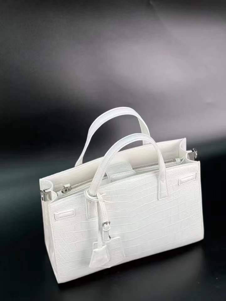 Womens Matt White Crocodile Leather Tote Bag