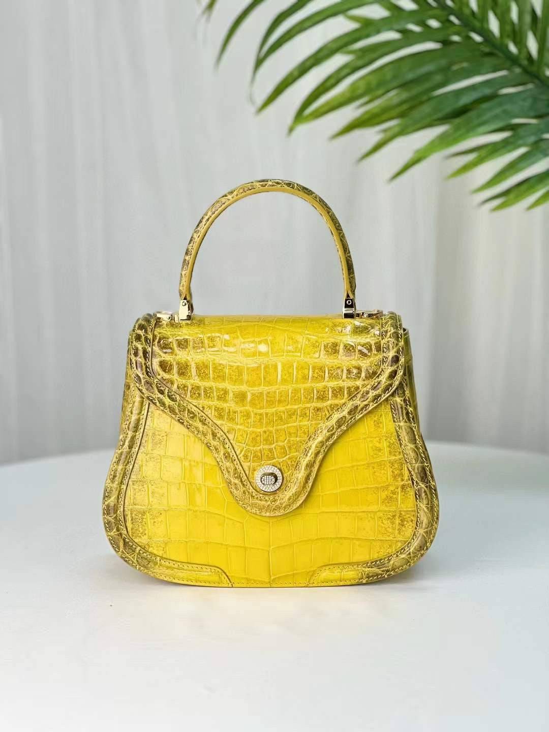 Womens Himalaya Yellow Crocodile Leather Top Handle Bag