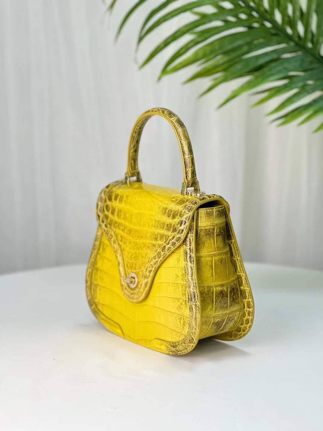 Womens Himalaya Yellow Crocodile Leather Top Handle Bag