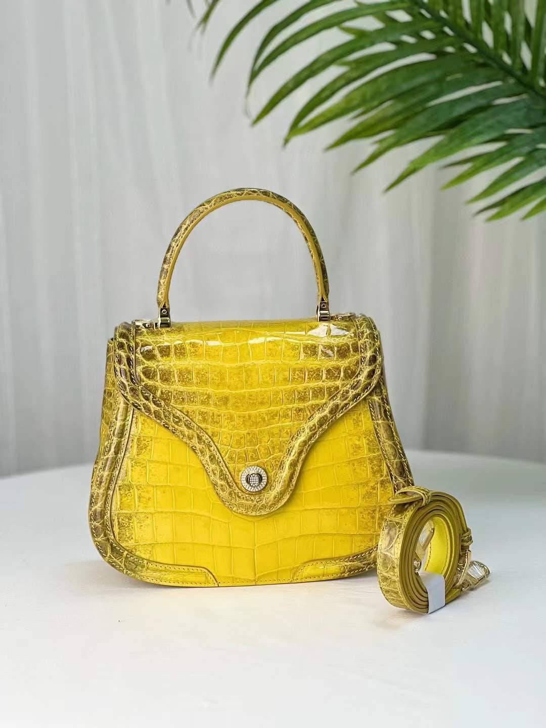 Womens Himalaya Yellow Crocodile Leather Top Handle Bag