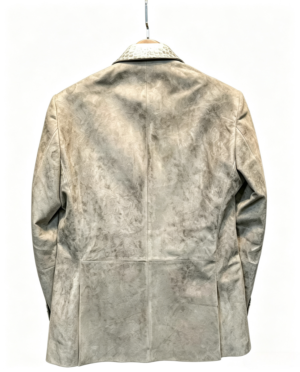 Stylish Unisex Suede Leather Suit Coat,Himalaya White  Crocodile Leather Collar Blazer
