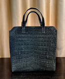Suede Crocodile Leather  Shopper Tote Bag