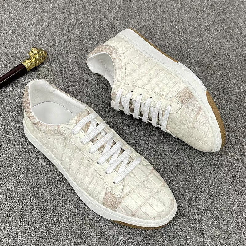 Men's Himalayan White Crocodile Leather Casual Sneakers