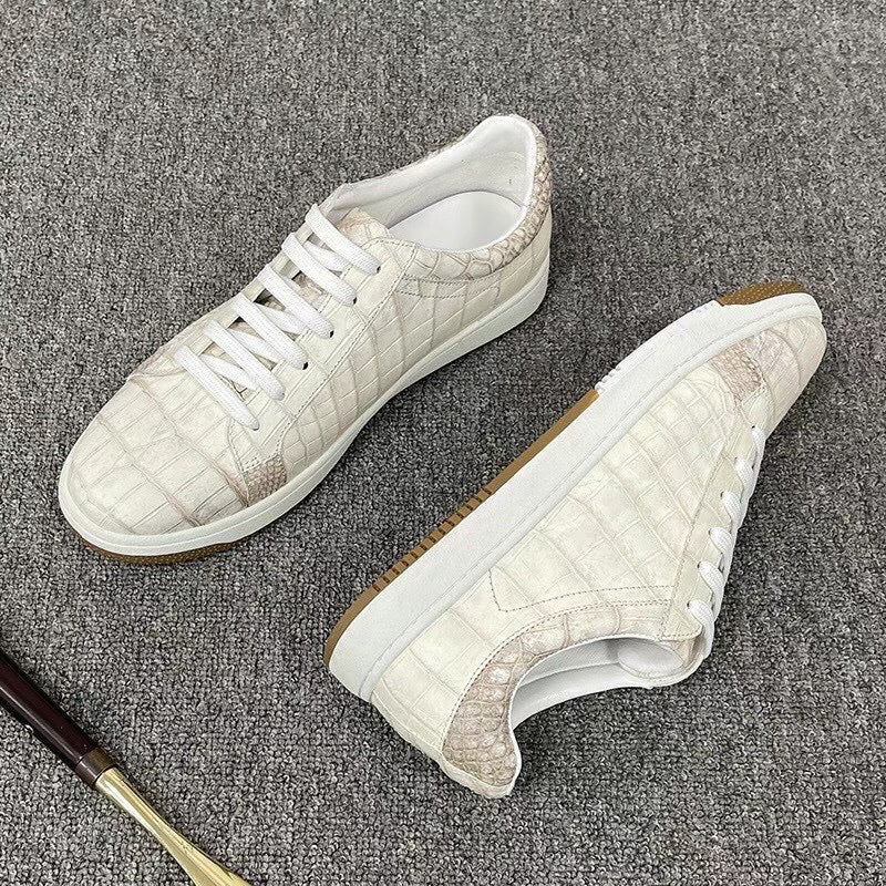 Men's Himalayan White Crocodile Leather Casual Sneakers