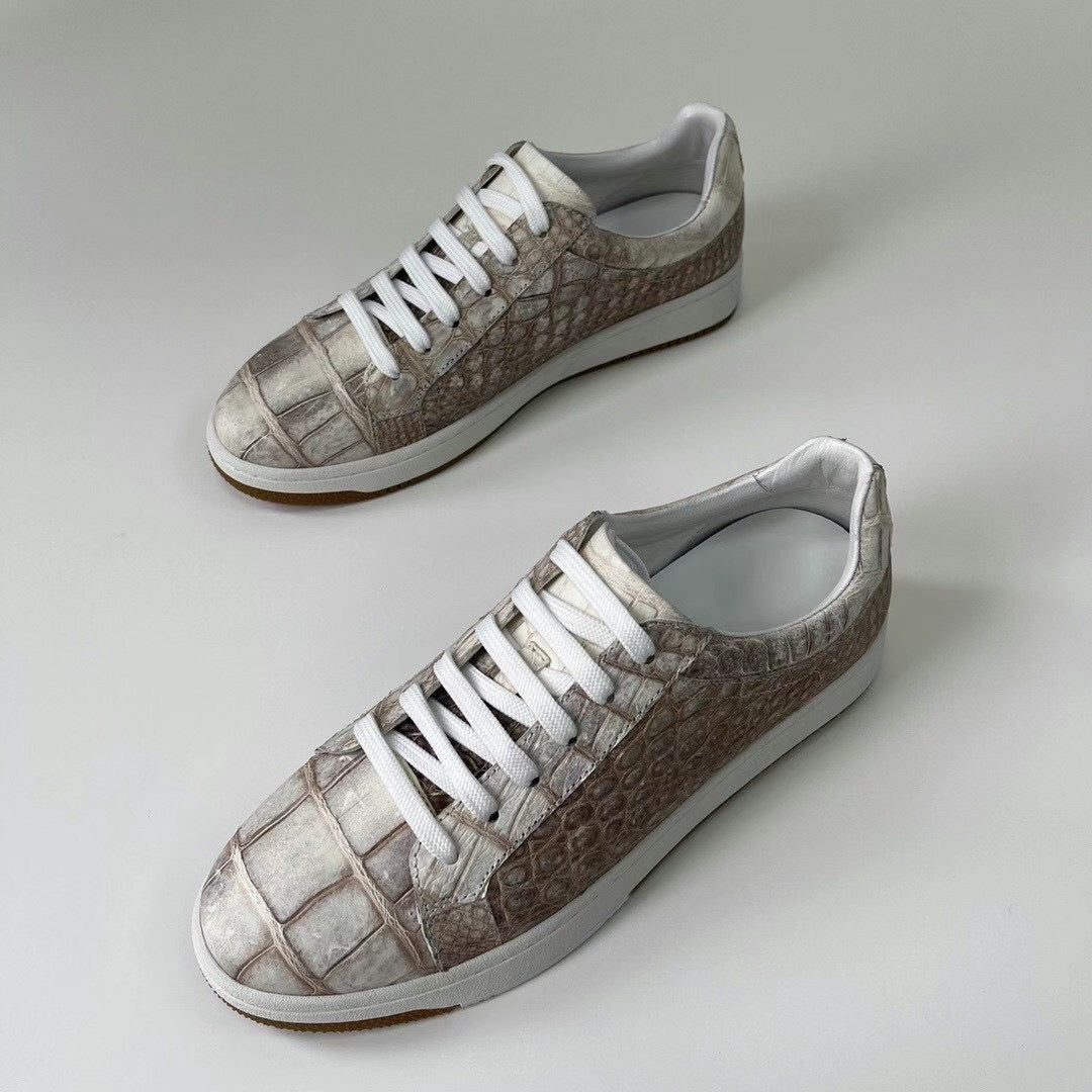 Men's Himalayan White Crocodile Leather Casual Sneakers 2950