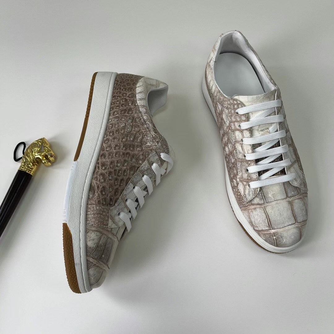 Men's Himalayan White Crocodile Leather Casual Sneakers 2950