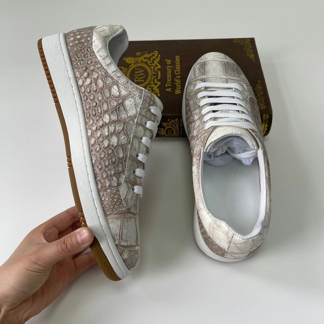 Men's Himalayan White Crocodile Leather Casual Sneakers 2950