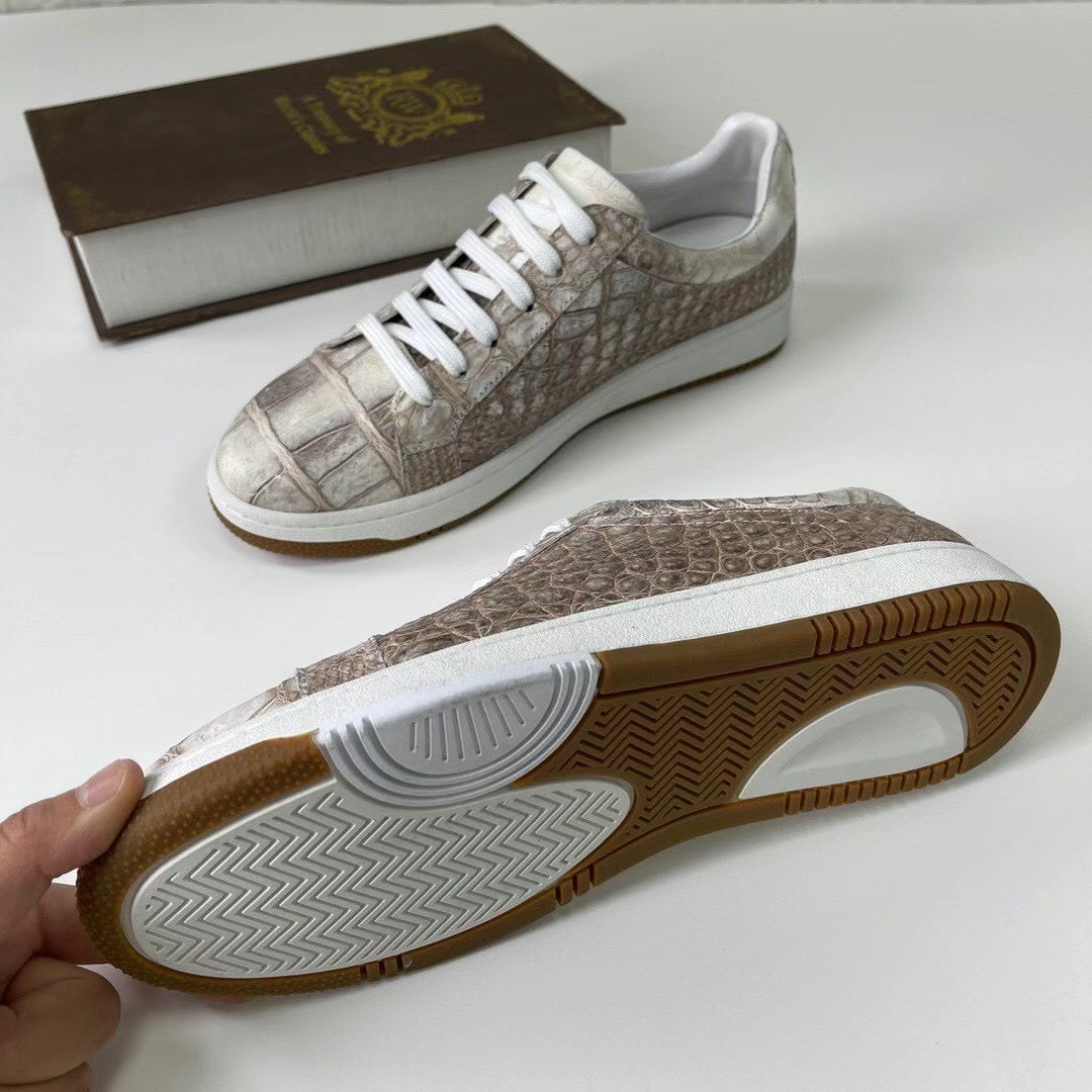 Men's Himalayan White Crocodile Leather Casual Sneakers 2950