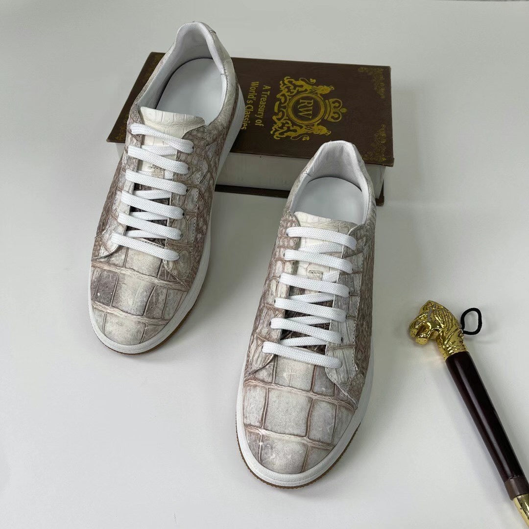 Men's Himalayan White Crocodile Leather Casual Sneakers 2950