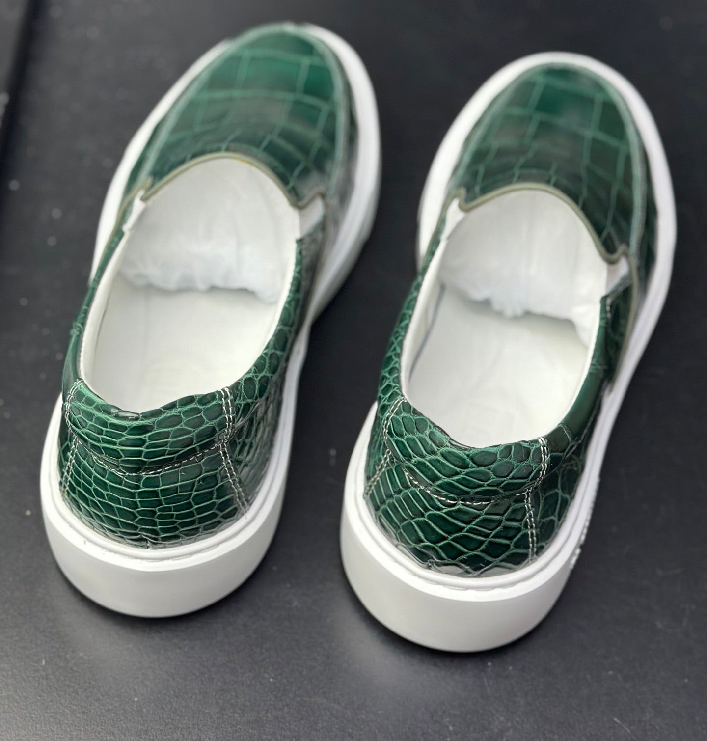 Mens Casual Slip-On Fashion Crocodile Sneakers Dark Green
