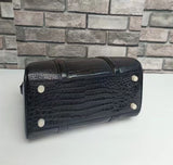 Crocodile Leather  Top Handle Boston Cross Body handbag Black