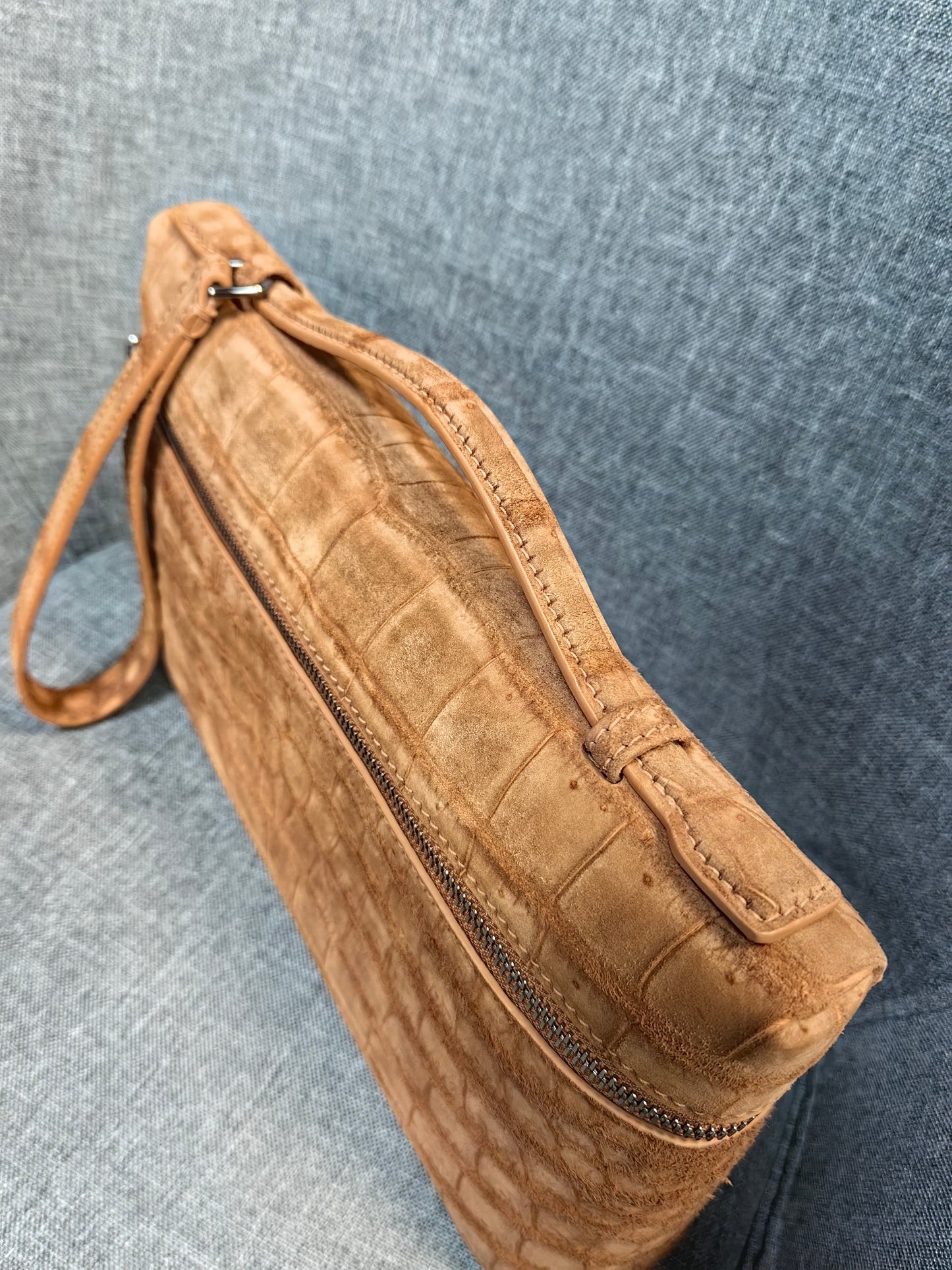 Unisex Himalaya WhigteGenuine Crocodile Skin Leather Zipper Handle Clutch Bag