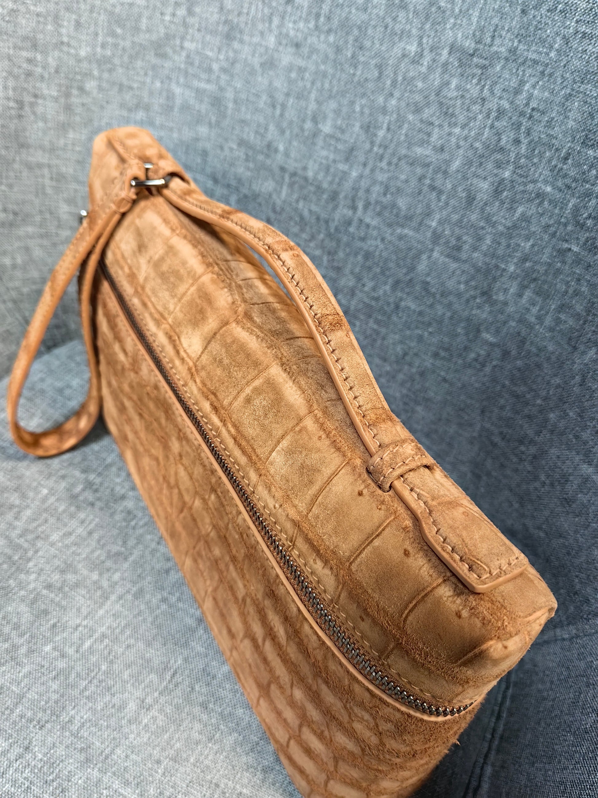 Unisex Himalaya WhigteGenuine Crocodile Skin Leather Zipper Handle Clutch Bag