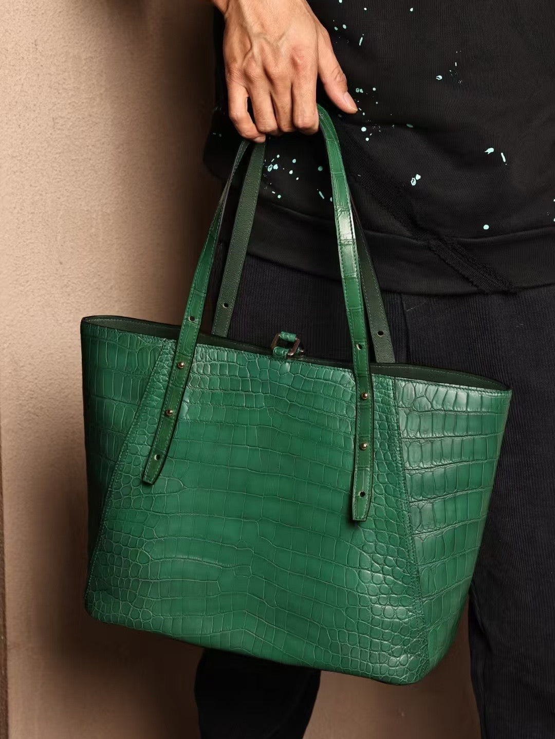 Unisex Genuine Crocodile Skin Leather Large Tote Shoulder Bag