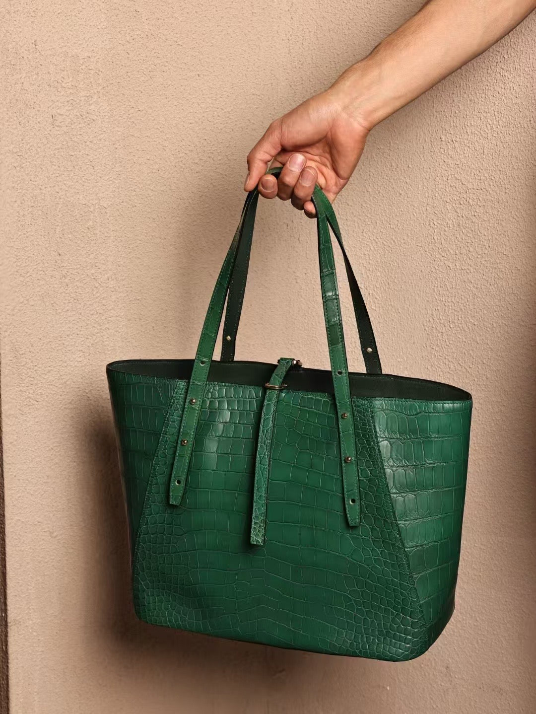 Unisex Genuine Crocodile Skin Leather Large Tote Shoulder Bag