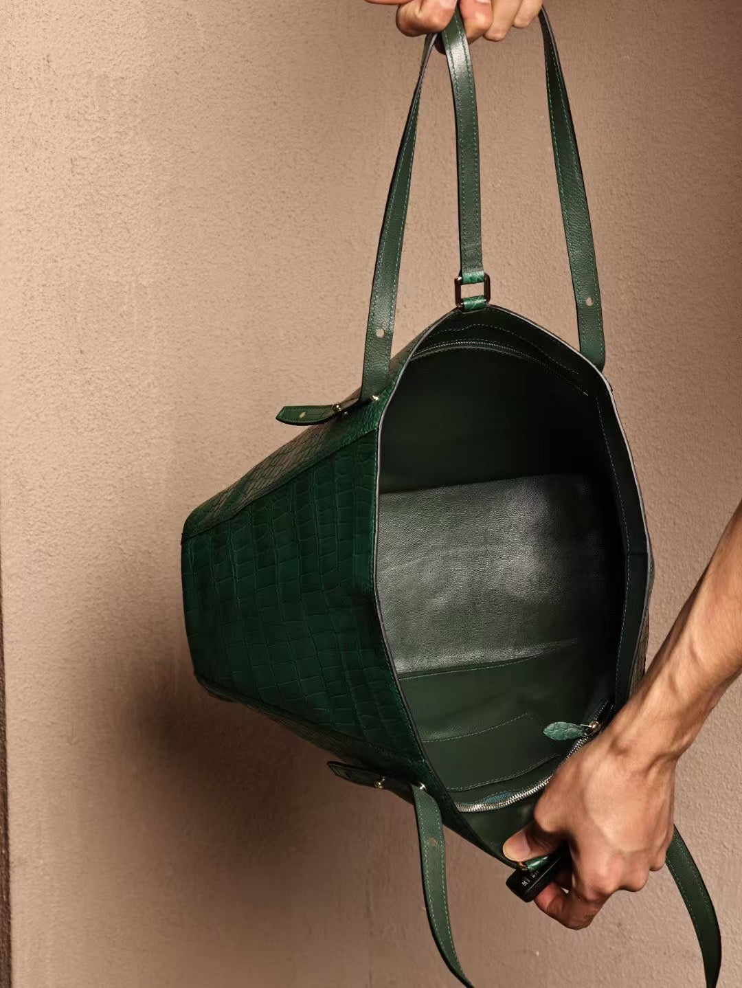 Unisex Genuine Crocodile Skin Leather Large Tote Shoulder Bag