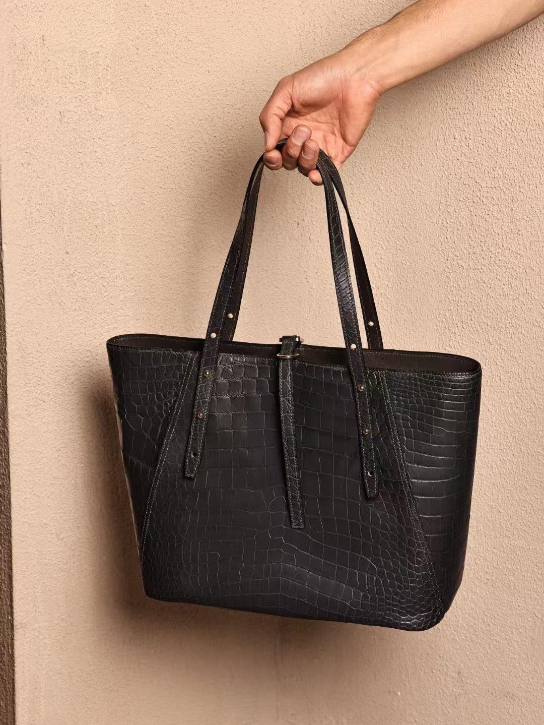 Unisex Genuine Crocodile Skin Leather Large Tote Shoulder Bag