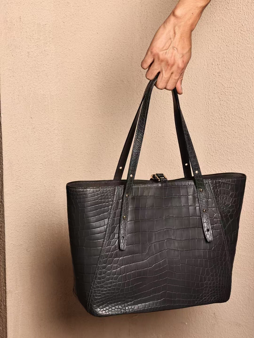 Unisex Genuine Crocodile Skin Leather Large Tote Shoulder Bag