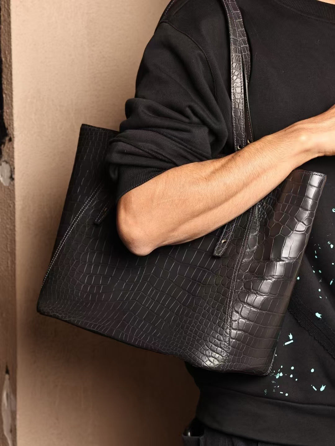 Unisex Genuine Crocodile Skin Leather Large Tote Shoulder Bag