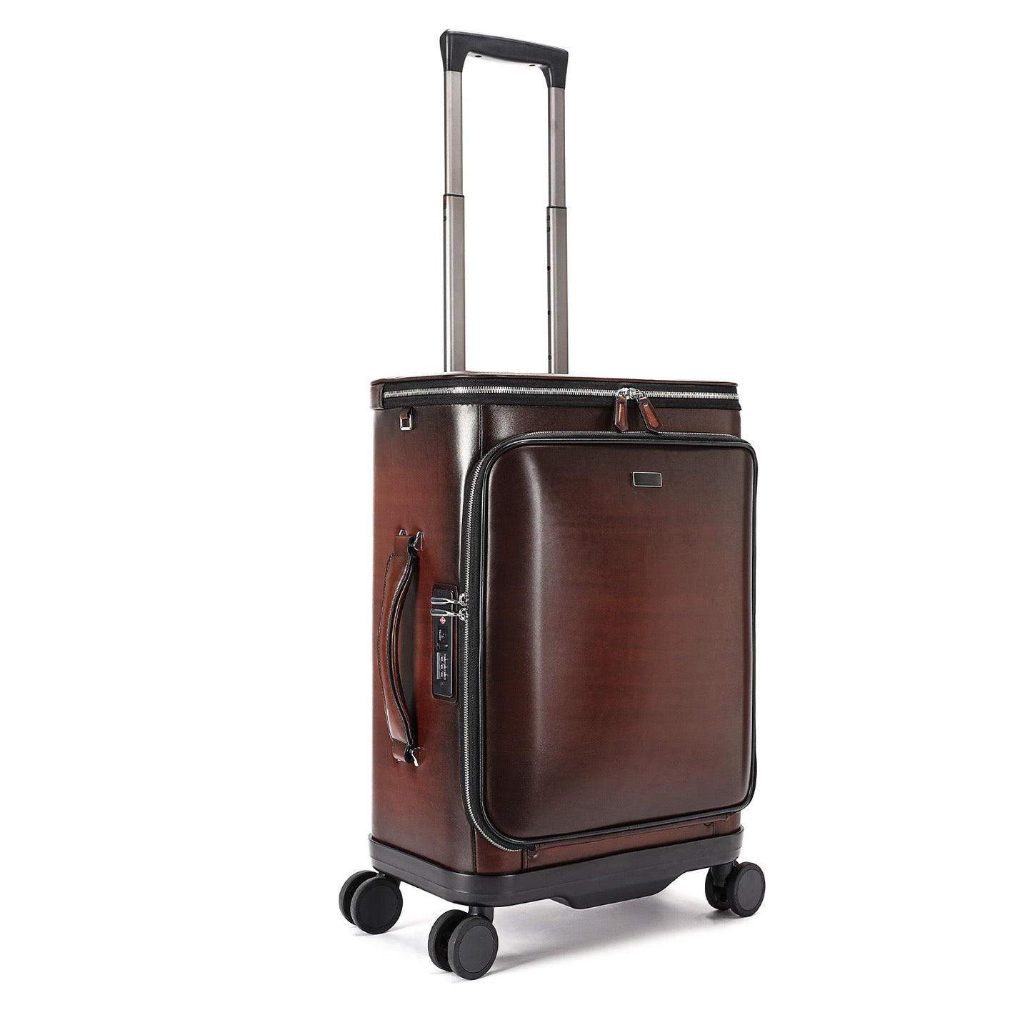 Unisex Vintage Genuine Calfskin Leather Check-In Carry On Universal Wheel 20 Inch Travelling Trolley Luggage Business Trolley Bag With Briefcase