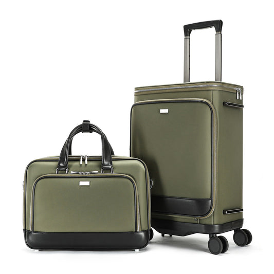 Unisex Genuine Vintage Vegetable Leather Check-In Carry On Universal Wheel 20 Inch Travelling Trolley Luggage Business Trolley Bag With Briefcase