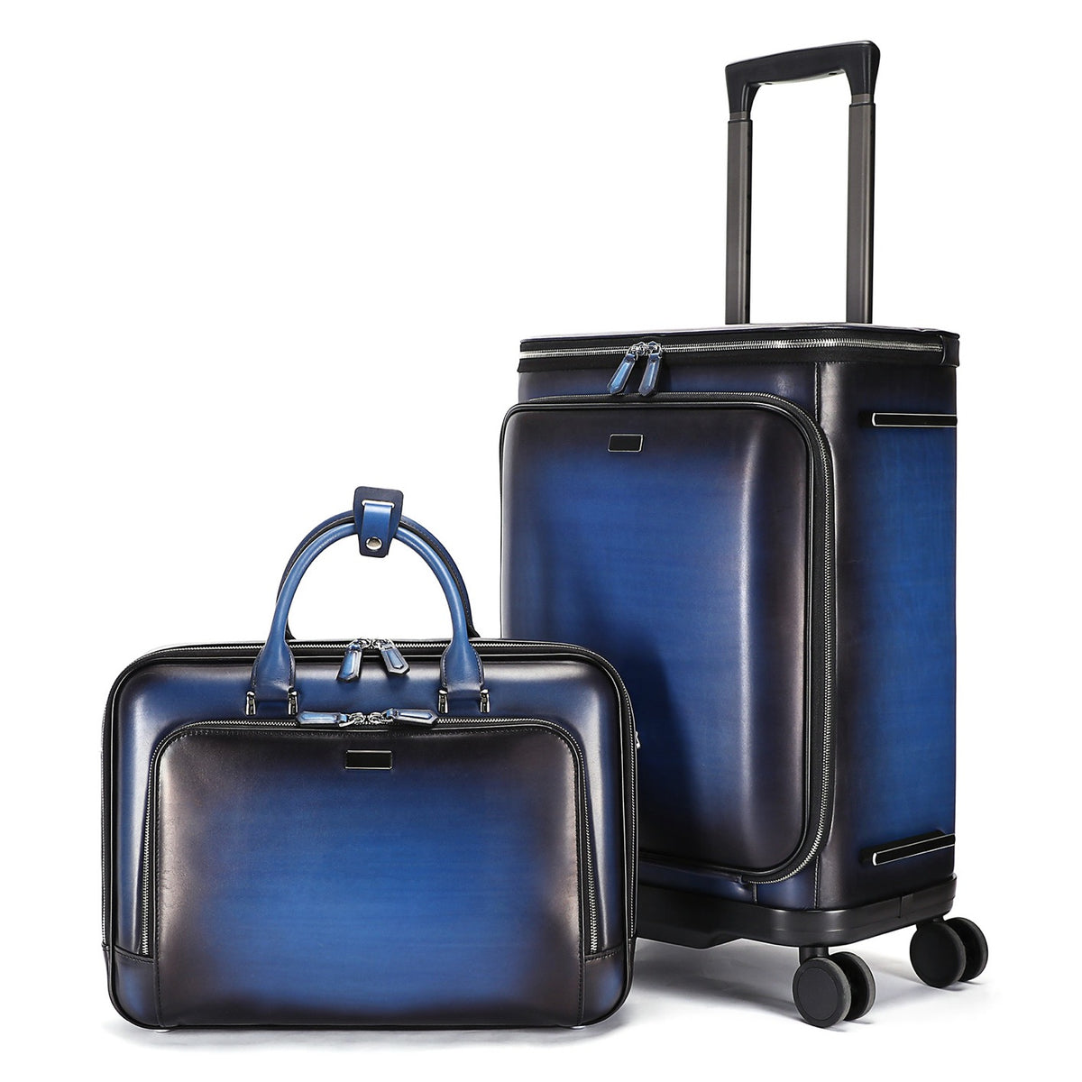 Unisex Vintage Genuine Calfskin Leather Check-In Carry On Universal Wheel 20 Inch Travelling Trolley Luggage Business Trolley Bag With Briefcase