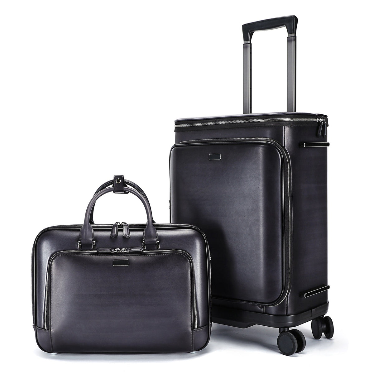 Unisex Vintage Genuine Calfskin Leather Check-In Carry On Universal Wheel 20 Inch Travelling Trolley Luggage Business Trolley Bag With Briefcase