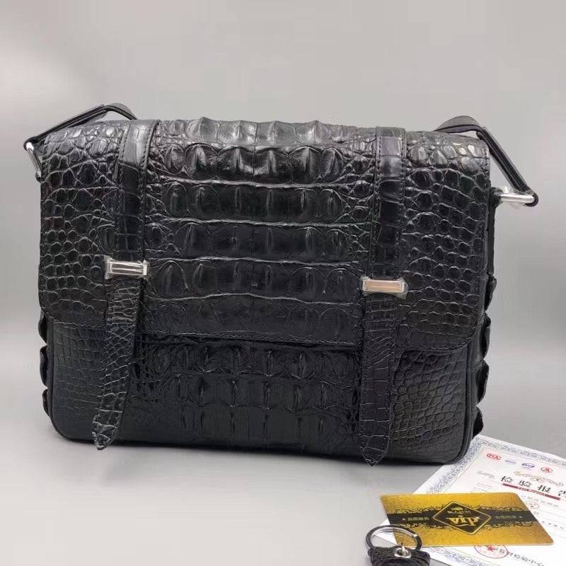 Genuine Crocodile Leather  Messenger Shoulder Bag Black