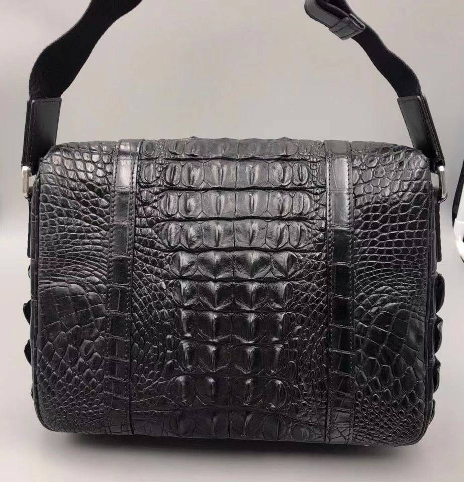 Genuine Crocodile Leather  Messenger Shoulder Bag Black