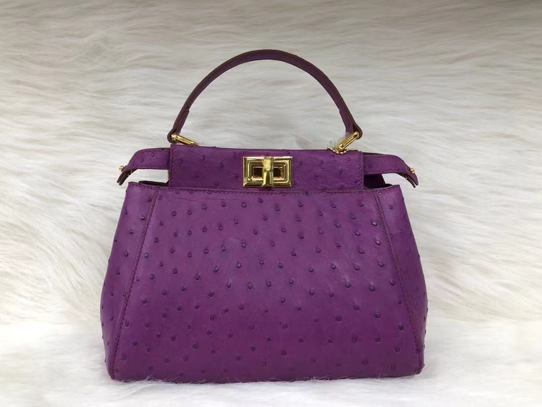 Womens Ostrich Leather Small Top Handle Cross Body Bag