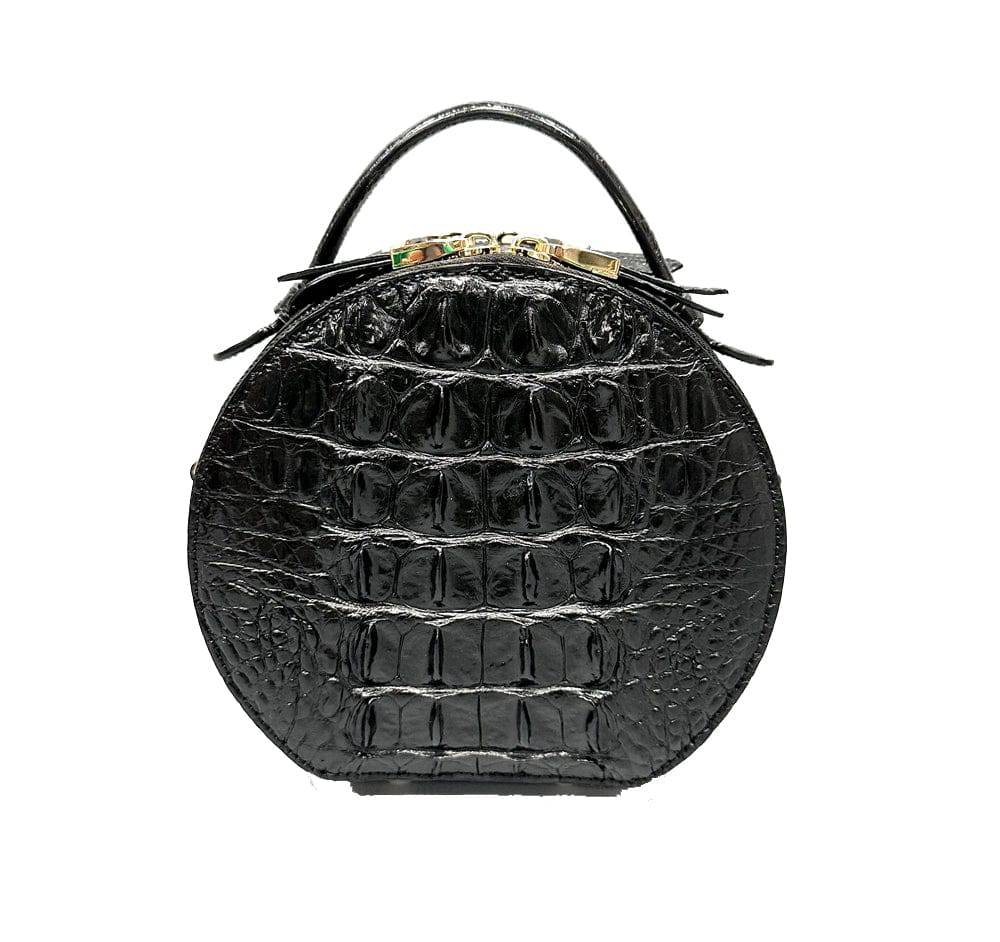 Womens Crocodile Bone Leather Round Circle Apple Bag