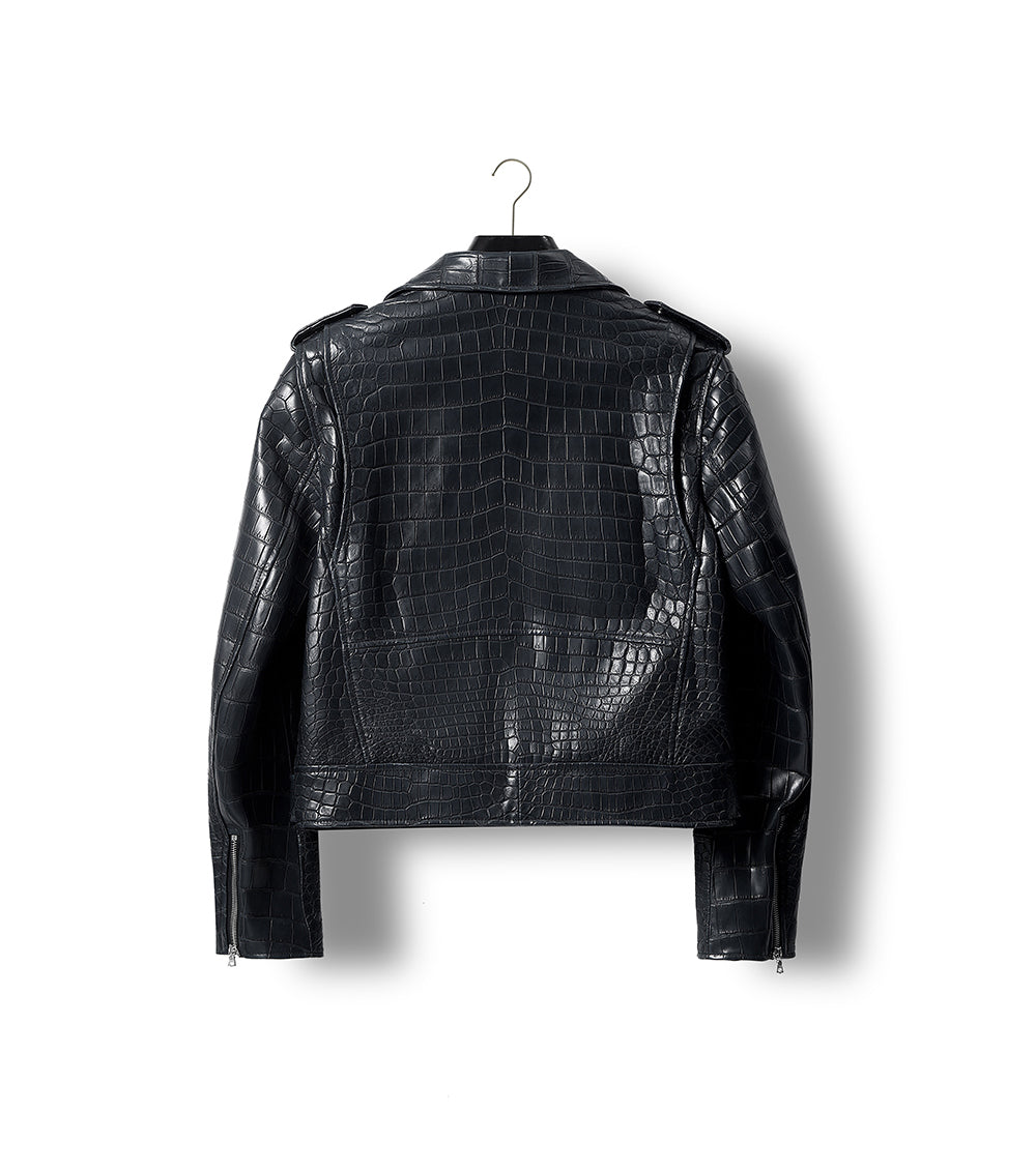 Womens Crocodile Leather BIiker Perfecto Jacket Black
