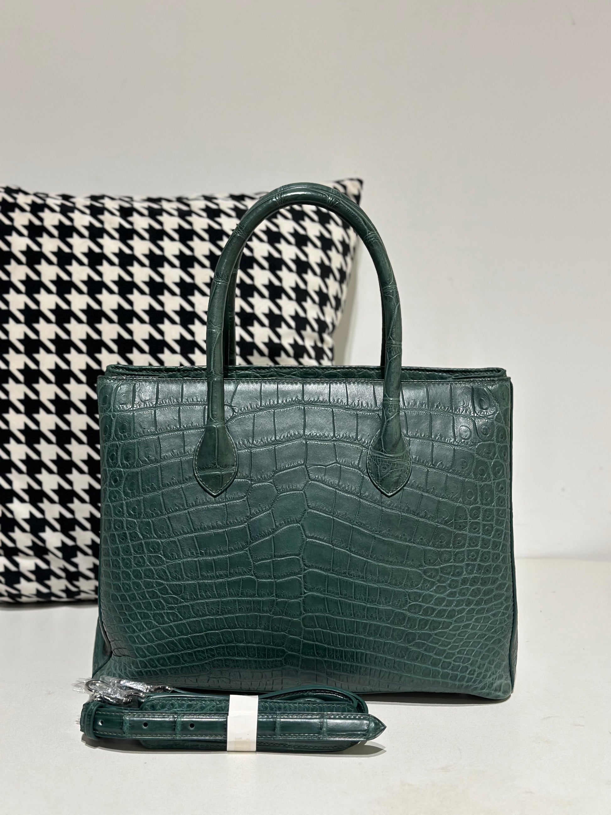 Crocodile Leather Top Handle Bag Green
