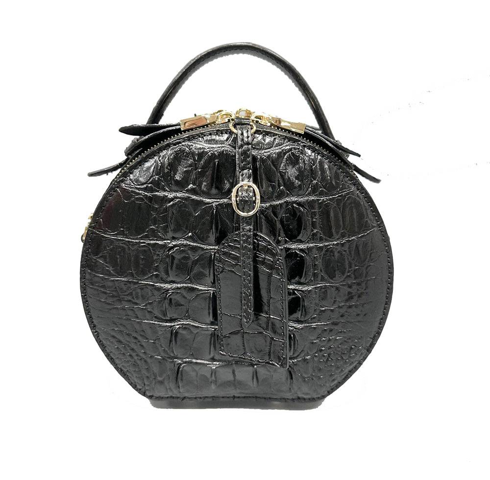 Womens Crocodile Bone Leather Round Circle Apple Bag