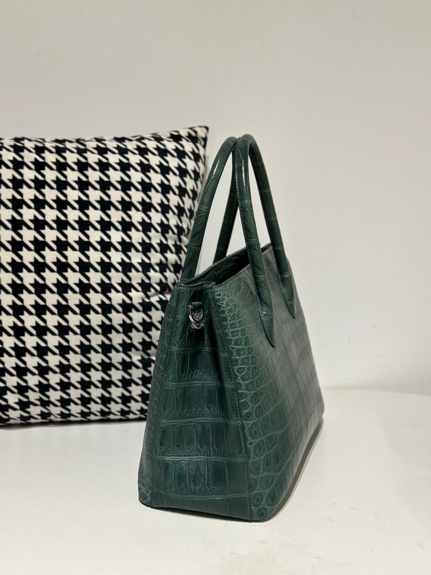 Crocodile Leather Top Handle Bag Green