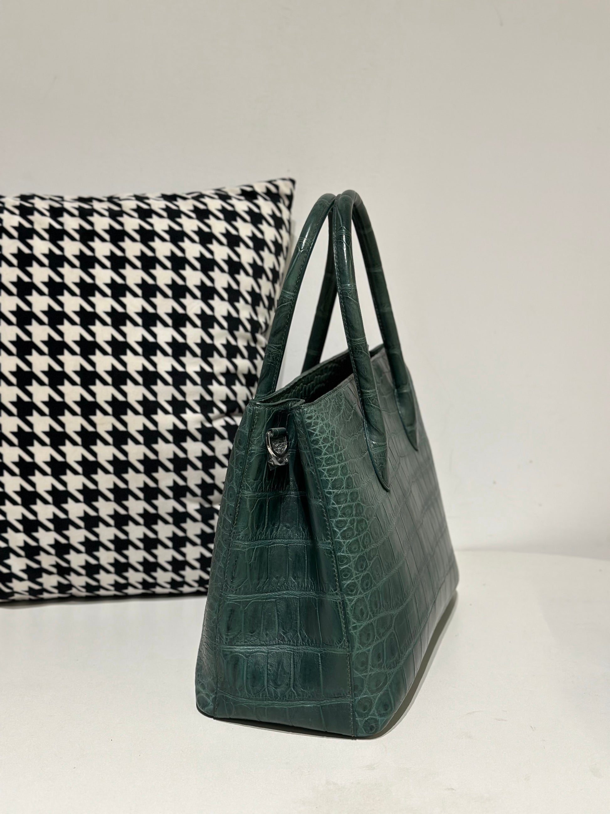 Crocodile Leather Top Handle Bag Green