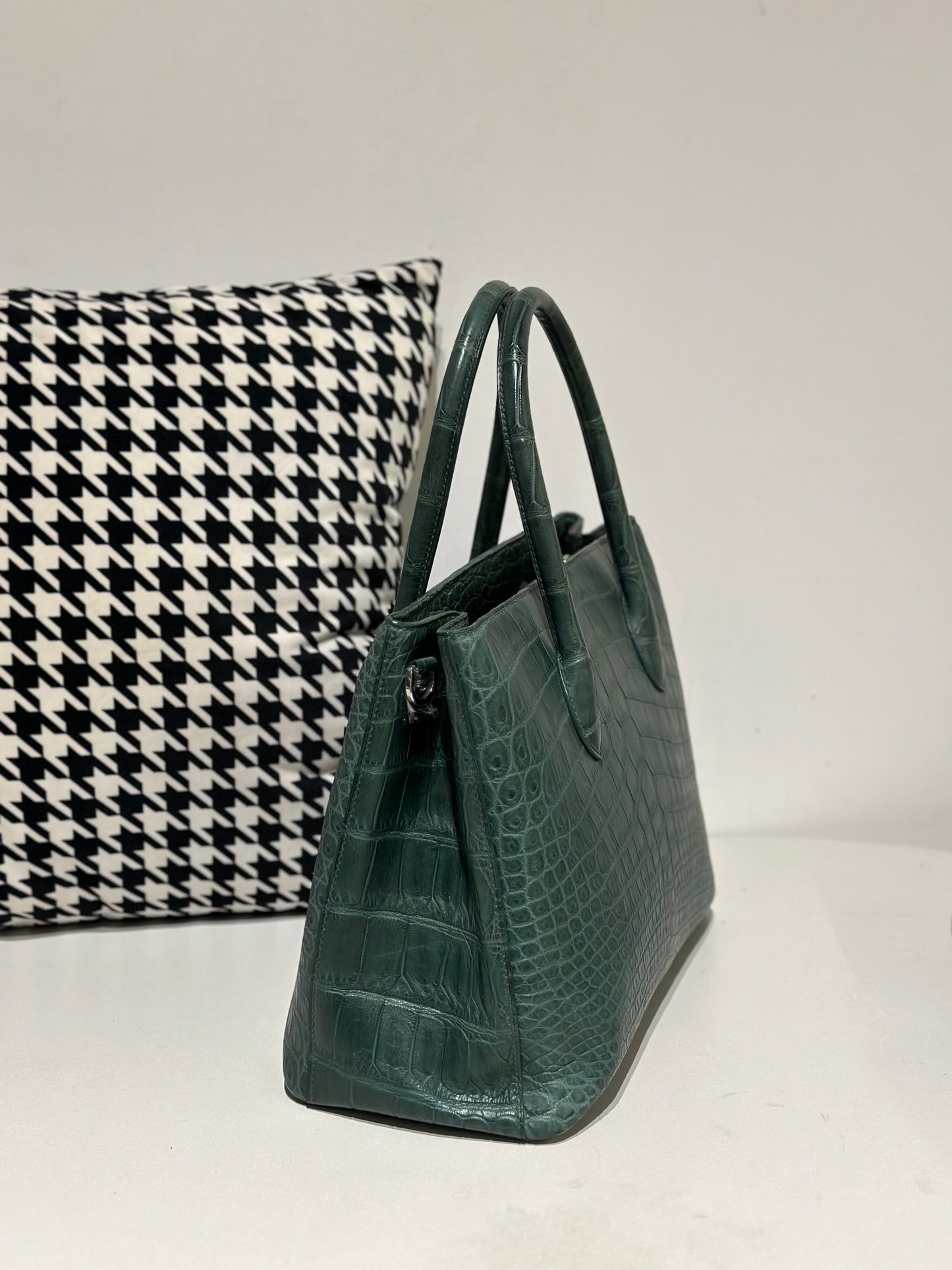 Crocodile Leather Top Handle Bag Green