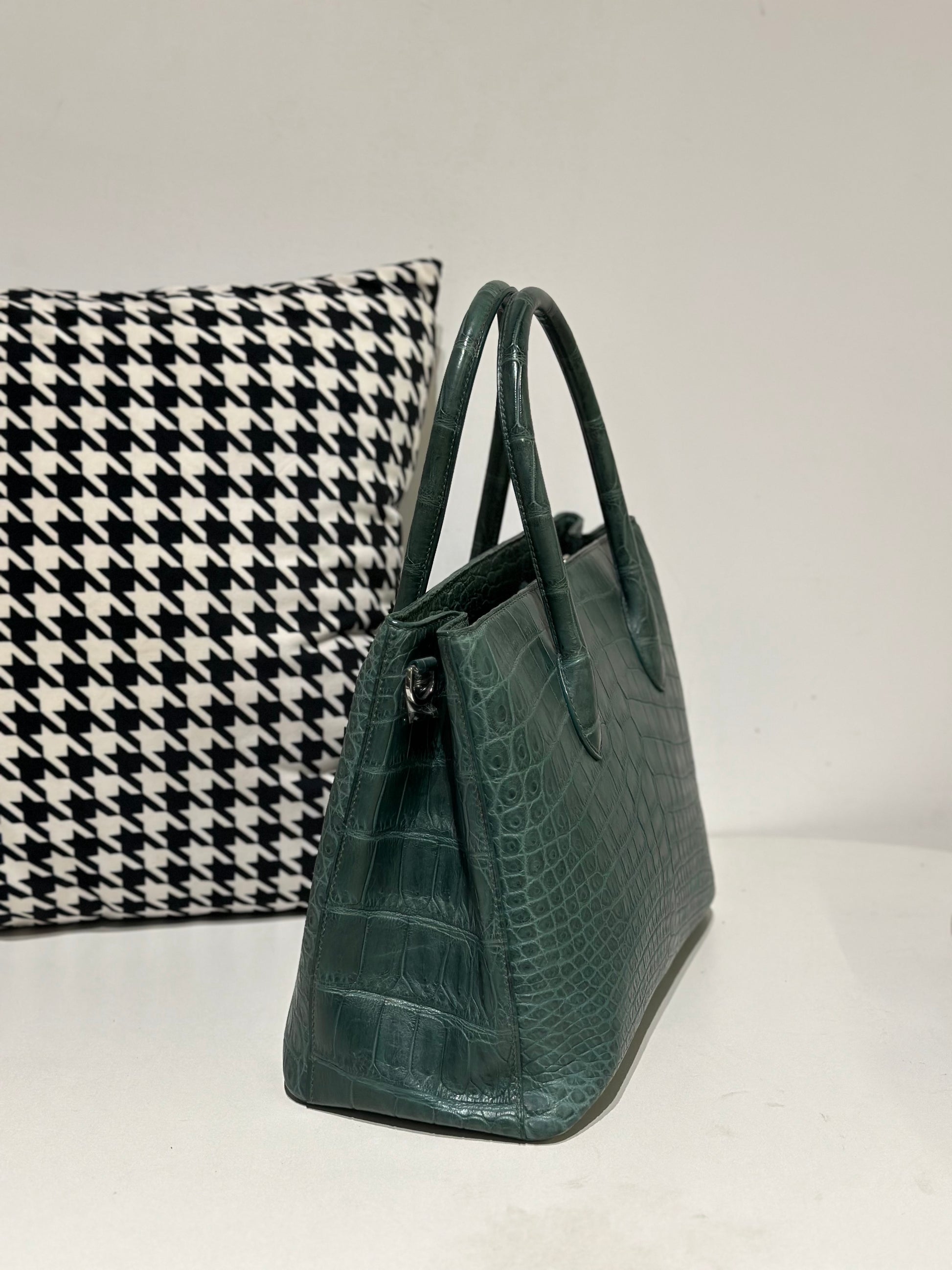 Crocodile Leather Top Handle Bag Green