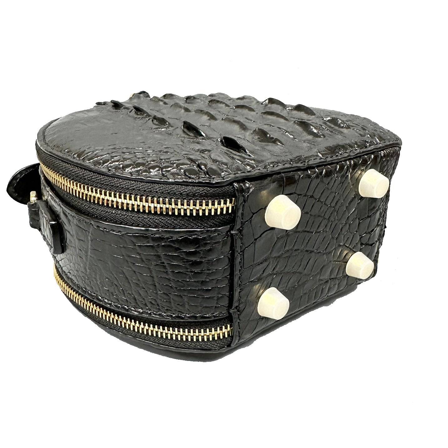 Womens Crocodile Bone Leather Round Circle Apple Bag