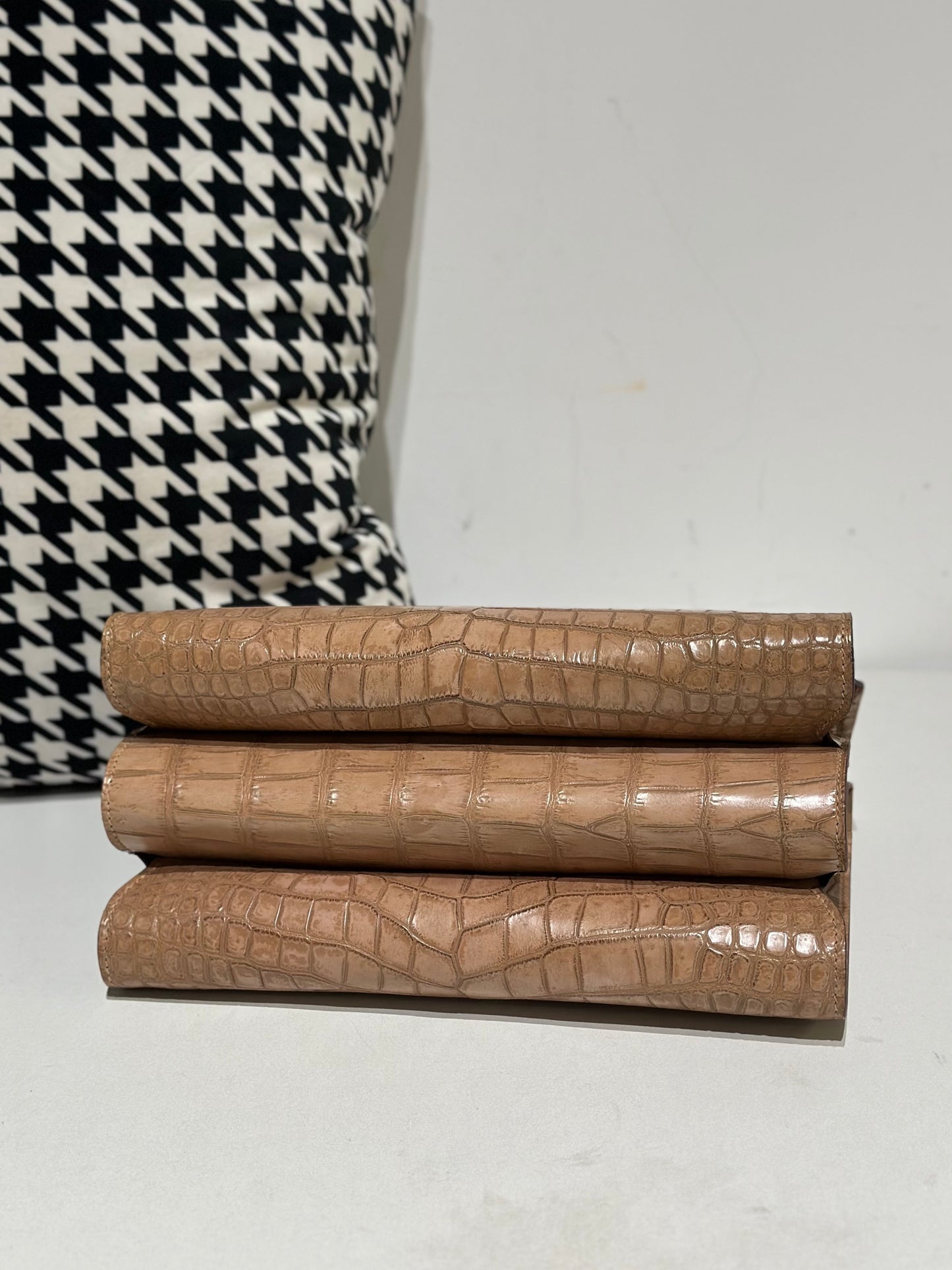 Crocodile Leather Top Handle Bag Beige