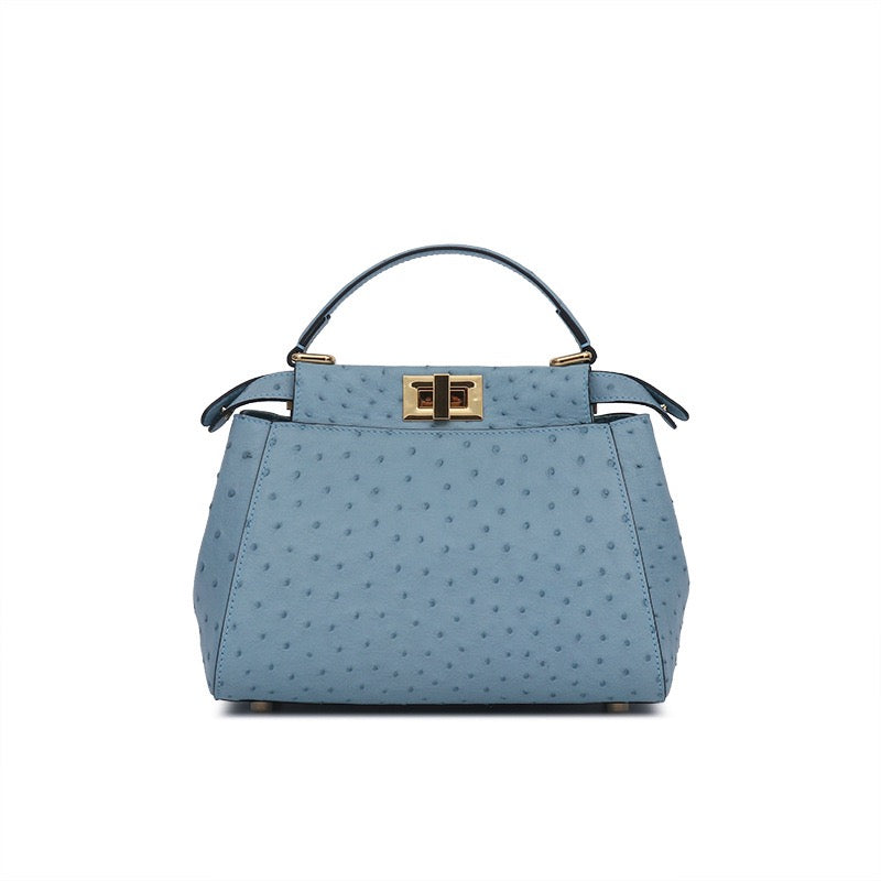 Womens Ostrich Leather Small Top Handle Cross Body Bag