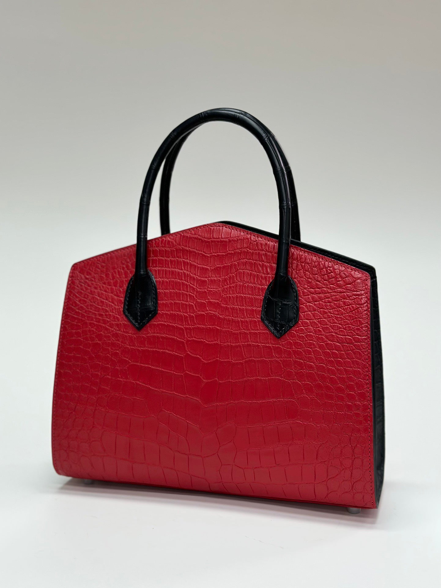 Crocodile Leather Top Handle Bag Red