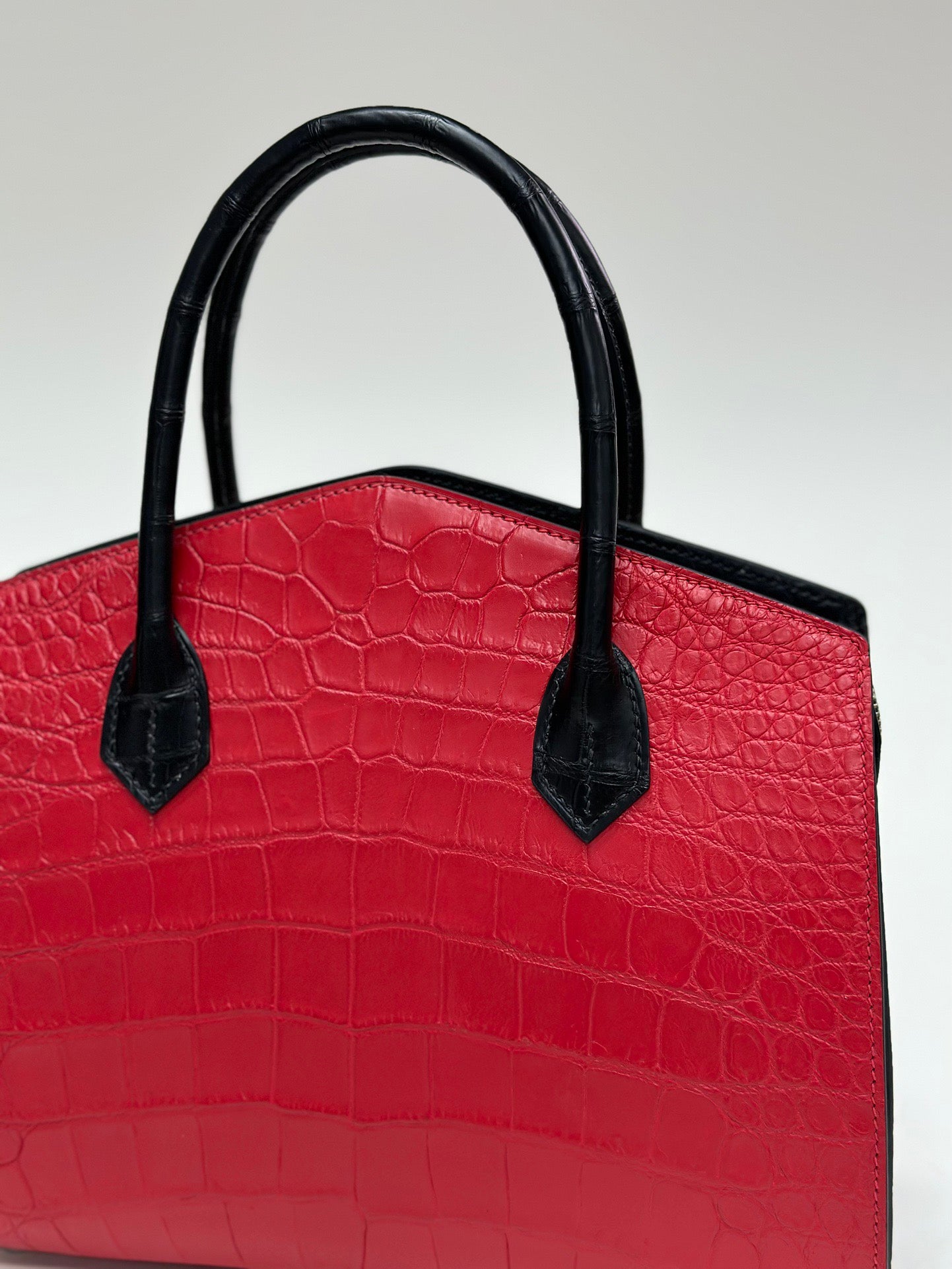 Crocodile Leather Top Handle Bag Red